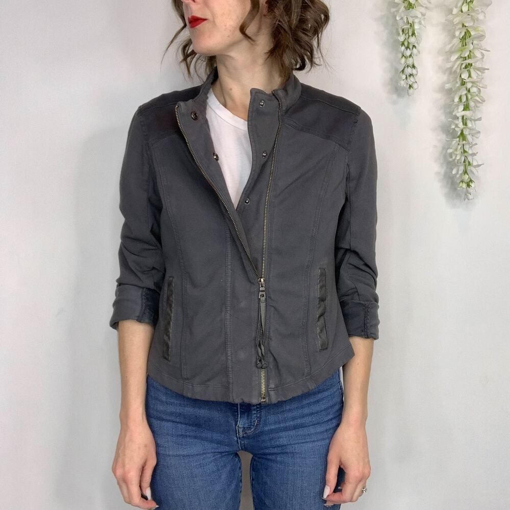 MARRAKECH faded black denin motorcycle jacket zippered pockets grunge 2780